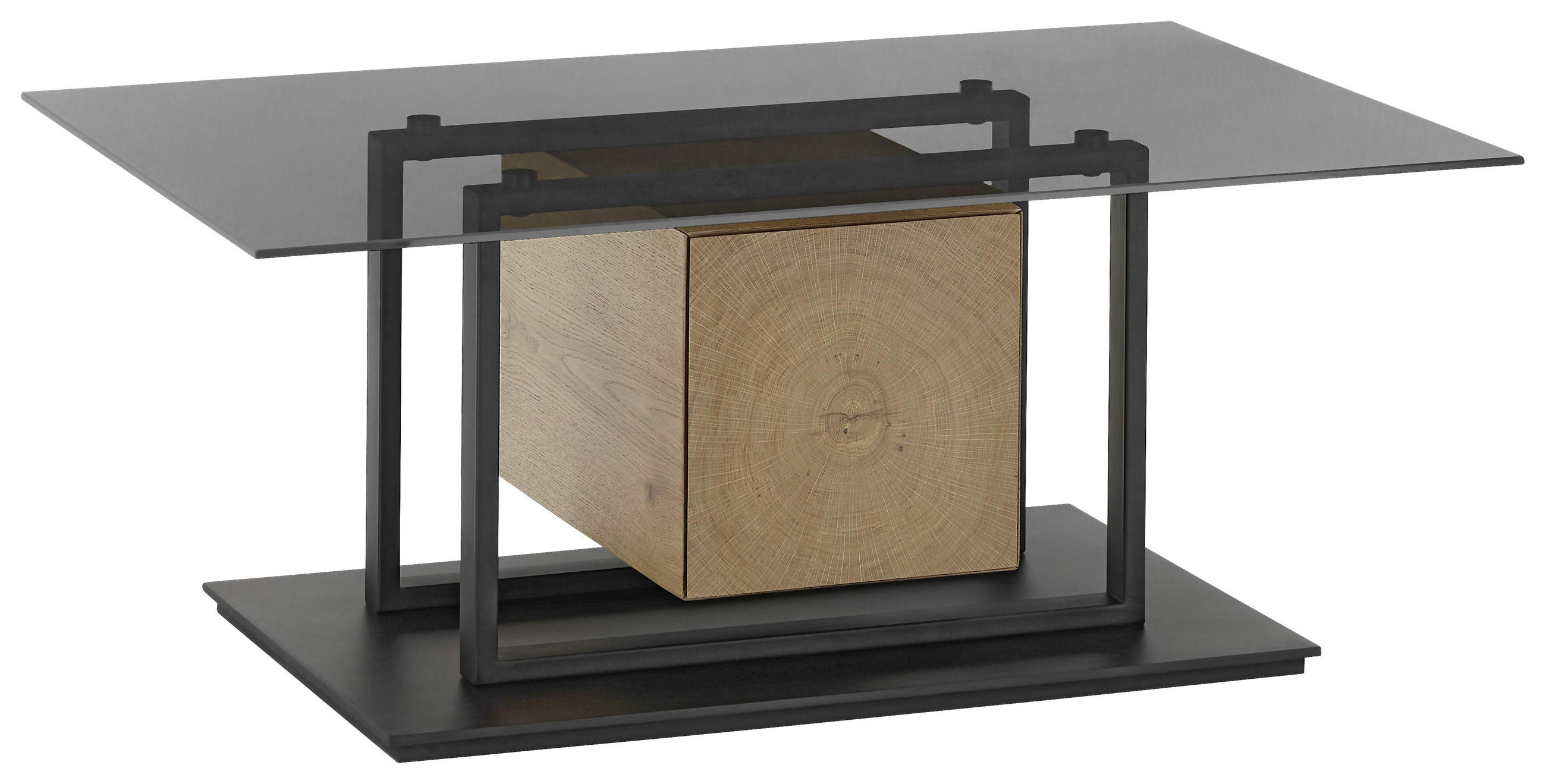 COUCHTISCH Eiche furniert Sicherheitsglas 110/70/45 cm rechteckig Schwarz, Eichefarben  - Eichefarben/Schwarz, Design, Glas/Holz (110/70/45cm) - Novel