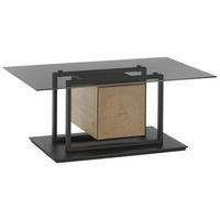 COUCHTISCH in Holz, Glas, Holzwerkstoff 110/70/45 cm  - Eichefarben/Schwarz, Design, Glas/Holz (110/70/45cm) - Novel