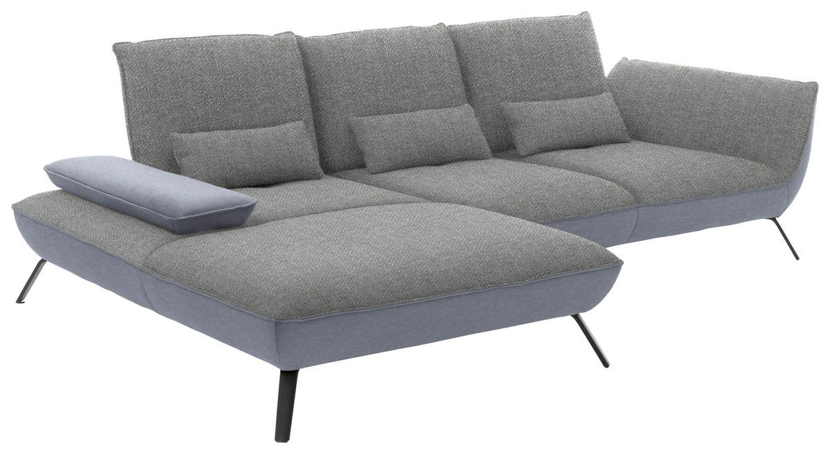 ECKSOFA in Flachgewebe Hellgrau  - Hellgrau/Schwarz, Design, Textil/Metall (191/301cm) - Moderano