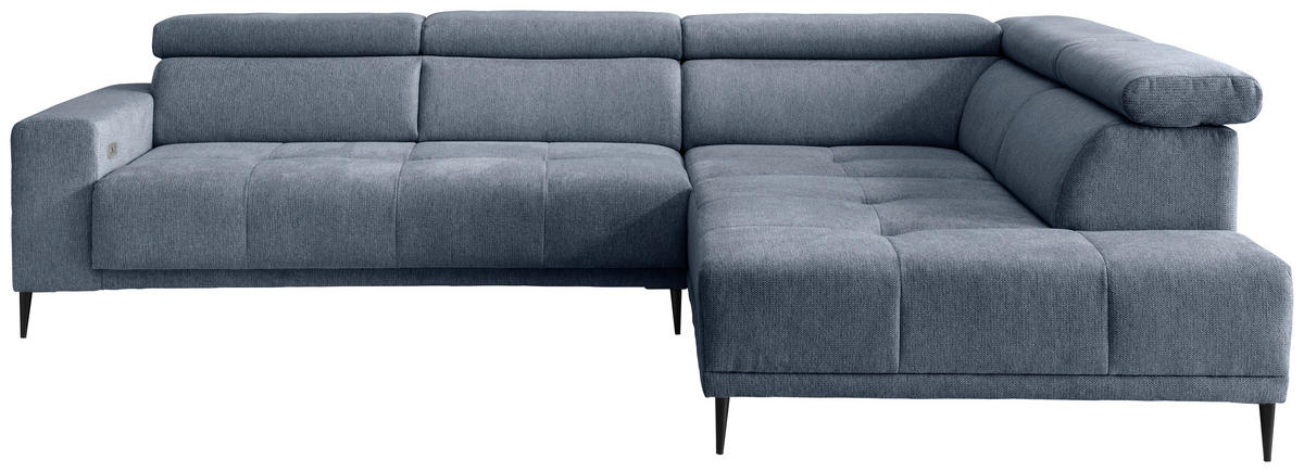 ECKSOFA INTERA Hellblau Chenille Kopfteilverstellung, Sitzvorzug  - Schwarz/Hellblau, KONVENTIONELL, Textil/Metall (305/225cm) - Livetastic