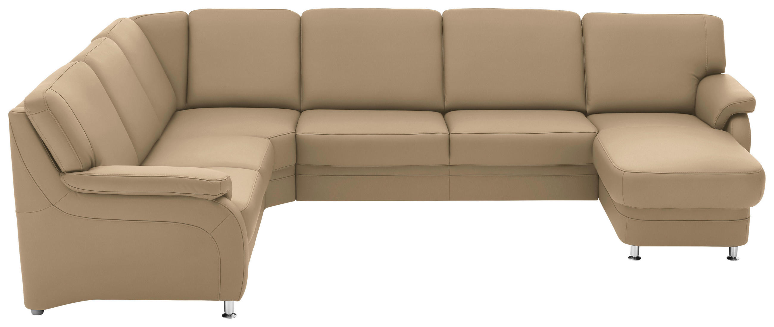 WOHNLANDSCHAFT  in Echtleder Beige  - Beige/Alufarben, KONVENTIONELL, Leder/Metall (239/329/165cm) - Beldomo Premium