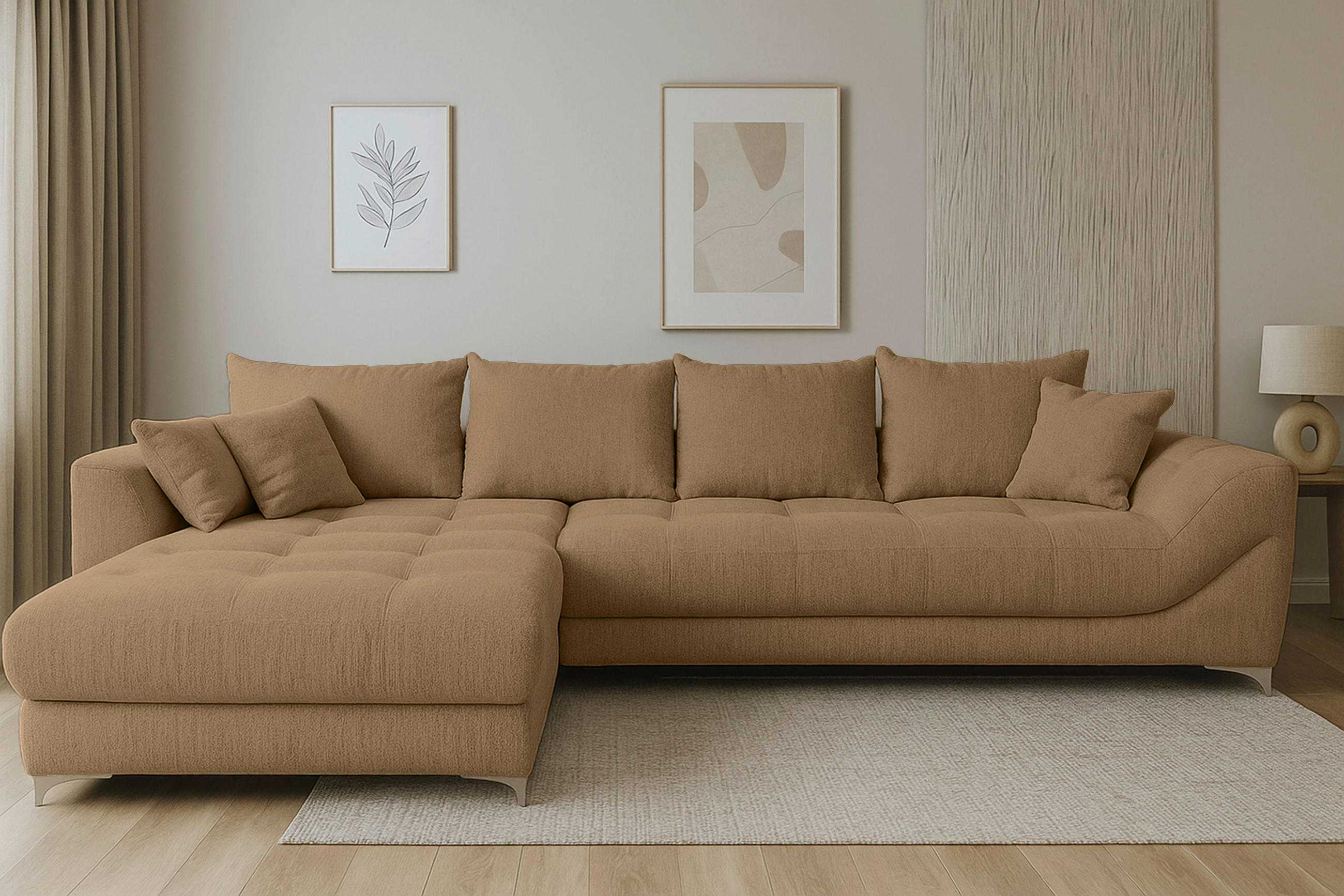 ECKSOFA Rostfarben Chenille  - Chromfarben/Rostfarben, KONVENTIONELL, Textil/Metall (227/329cm) - Carryhome