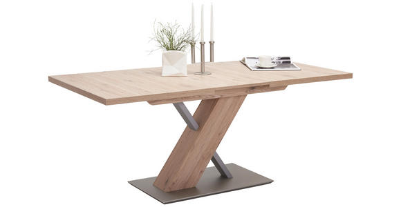 ESSTISCH in Holzwerkstoff, Metall 138(178)/90/76 cm - Edelstahlfarben/Eichefarben, KONVENTIONELL, Holzwerkstoff/Metall (138(178)/90/76cm) - Cantus