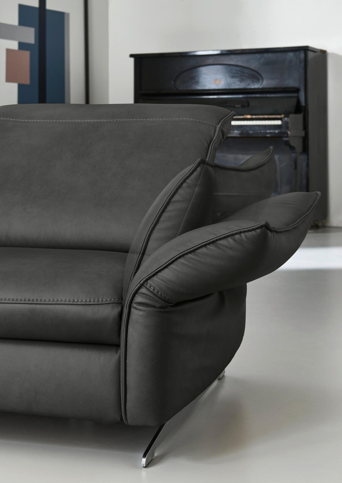 ECKSOFA in Echtleder Schwarz  - Edelstahlfarben/Schwarz, Design, Leder/Metall (258/292cm) - Hukla