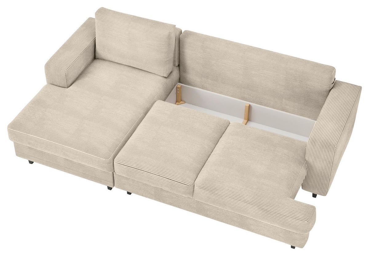 ECKSOFA in Cord, Velours Beige  - Beige/Schwarz, Design, Holz/Textil (140/247cm) - MID.YOU