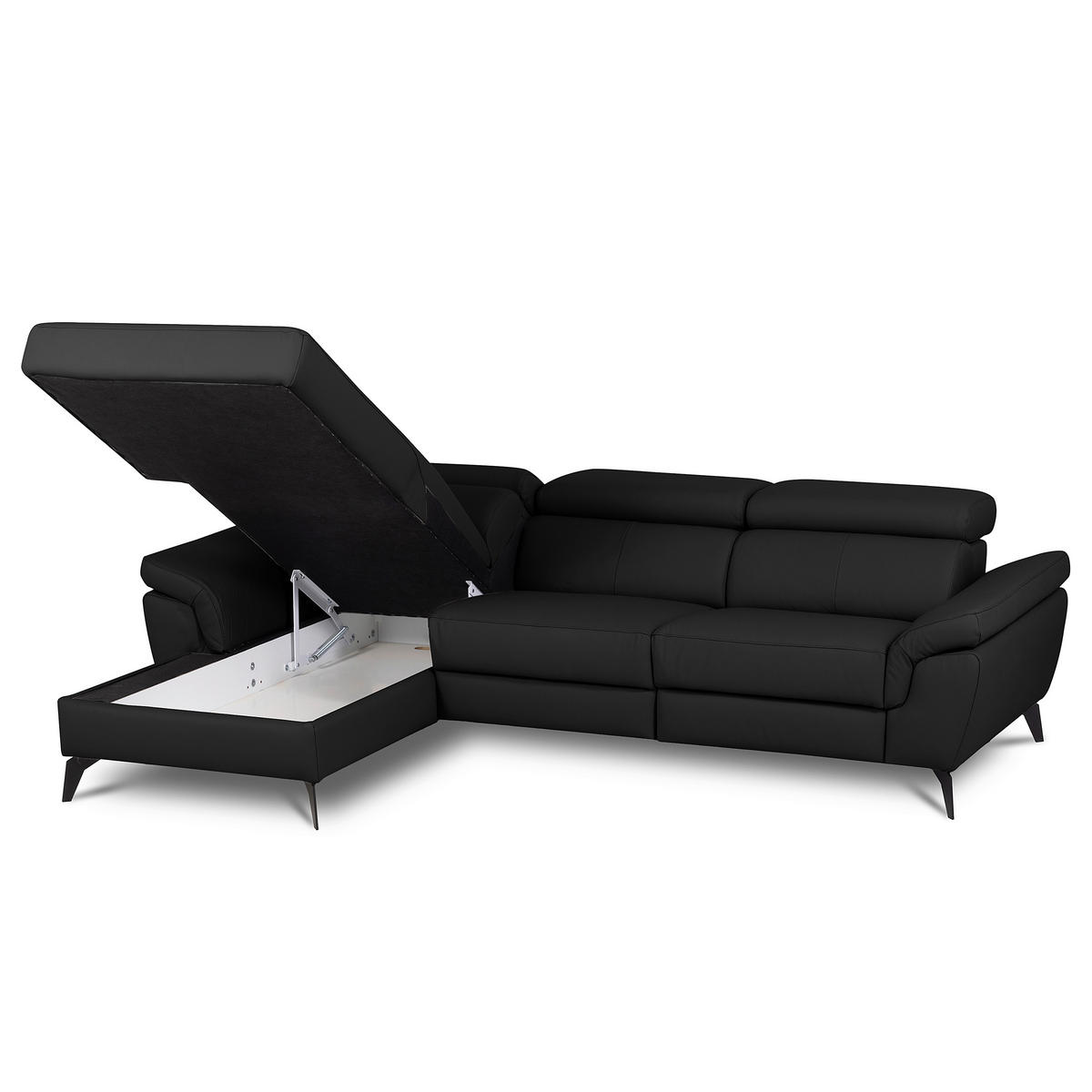 ECKSOFA  in Lederlook Echtleder Schwarz  - Schwarz, Design, Leder/Textil (179/252cm) - Livetastic
