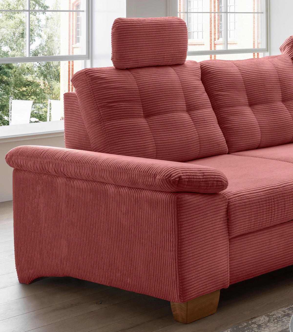 ECKSOFA in Cord Koralle  - Koralle/Naturfarben, Modern, Holz/Textil (274/206cm) - Livetastic