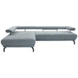ECKSOFA Fino in Chenille Hellblau Rückenkissen, Rücken echt, Sitztiefenverstellung  224/305 cm  - Schwarz/Hellblau, Design, Textil/Metall (224/305cm) - Dieter Knoll