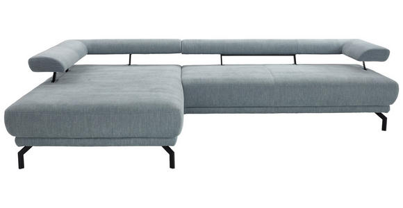 ECKSOFA Fino in Chenille Hellblau Rückenkissen, Rücken echt, Sitztiefenverstellung  224/305 cm  - Schwarz/Hellblau, Design, Textil/Metall (224/305cm) - Dieter Knoll