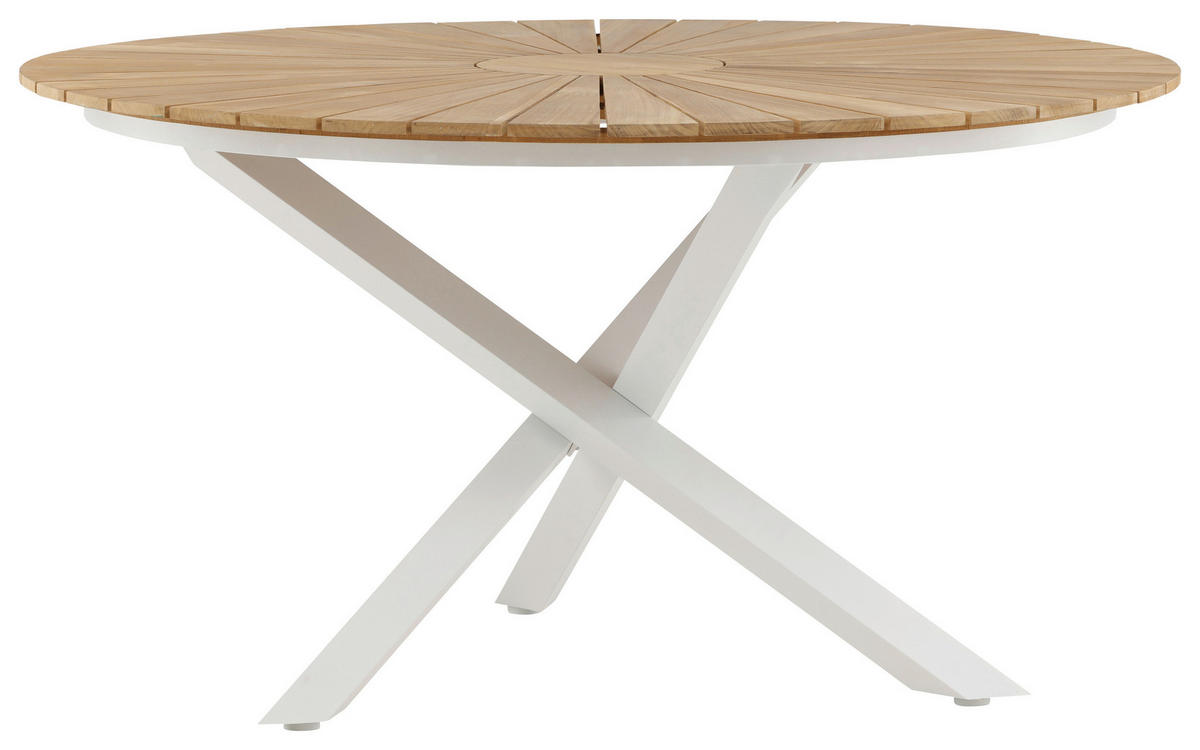 GARTENTISCH 140/140/75 cm Holz, Metall rund  - Weiß/Teakfarben, KONVENTIONELL, Holz/Metall (140/140/75cm) - Gardenson