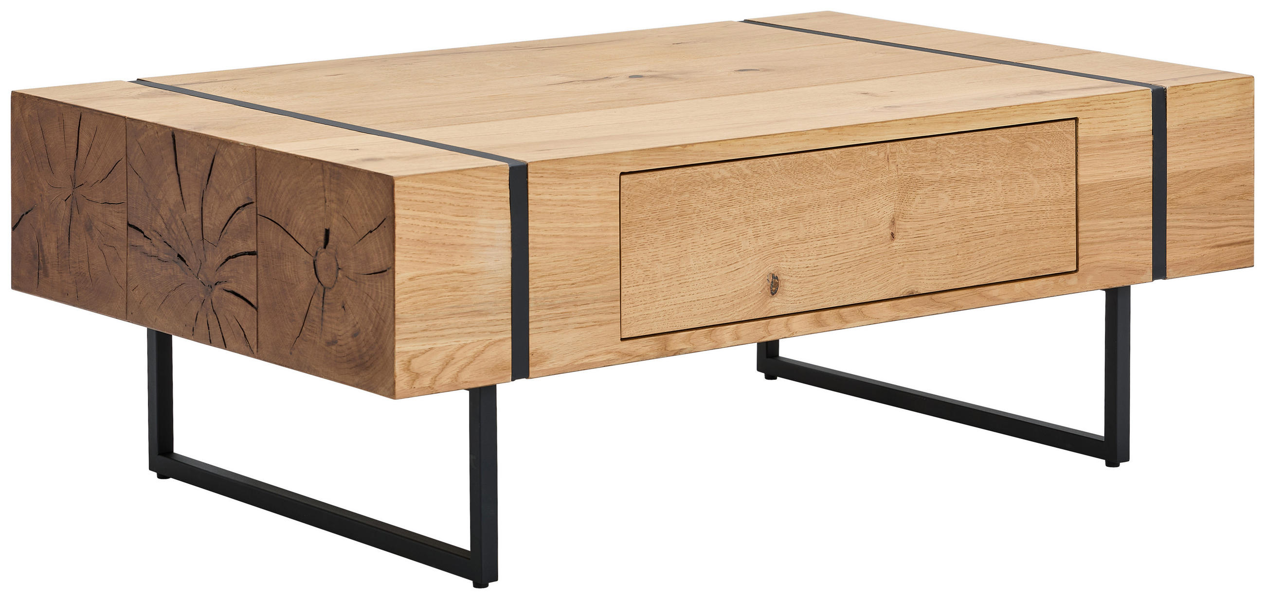 KONFERENČNÝ STOLÍK, prírodná farba, čierna, drevo, kov, kompozitné drevo, 110/70/40 cm - čierna/prírodná farba, Design, kov/drevo (110/70/40cm) - MID.YOU