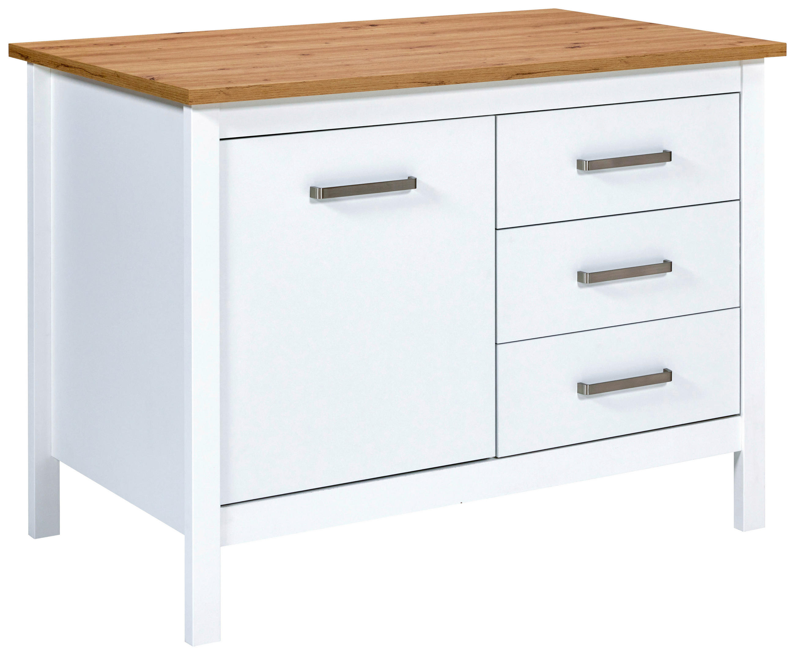 KÜCHENINSEL 124/91/75 cm in Weiß, Eiche Artisan - Silberfarben/Weiß, MODERN, Holzwerkstoff/Metall (124/91/75cm) - home24