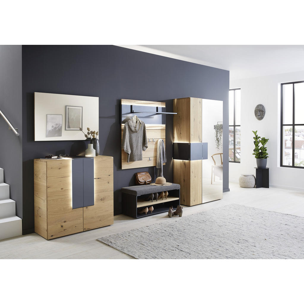 Thumbnail - Voglauer Schuhschrank, Anthrazit, Eiche, Holz, Wildeiche, furniert, mehrschichtige Massivholzplatte (Tischlerplatte), 3 ...