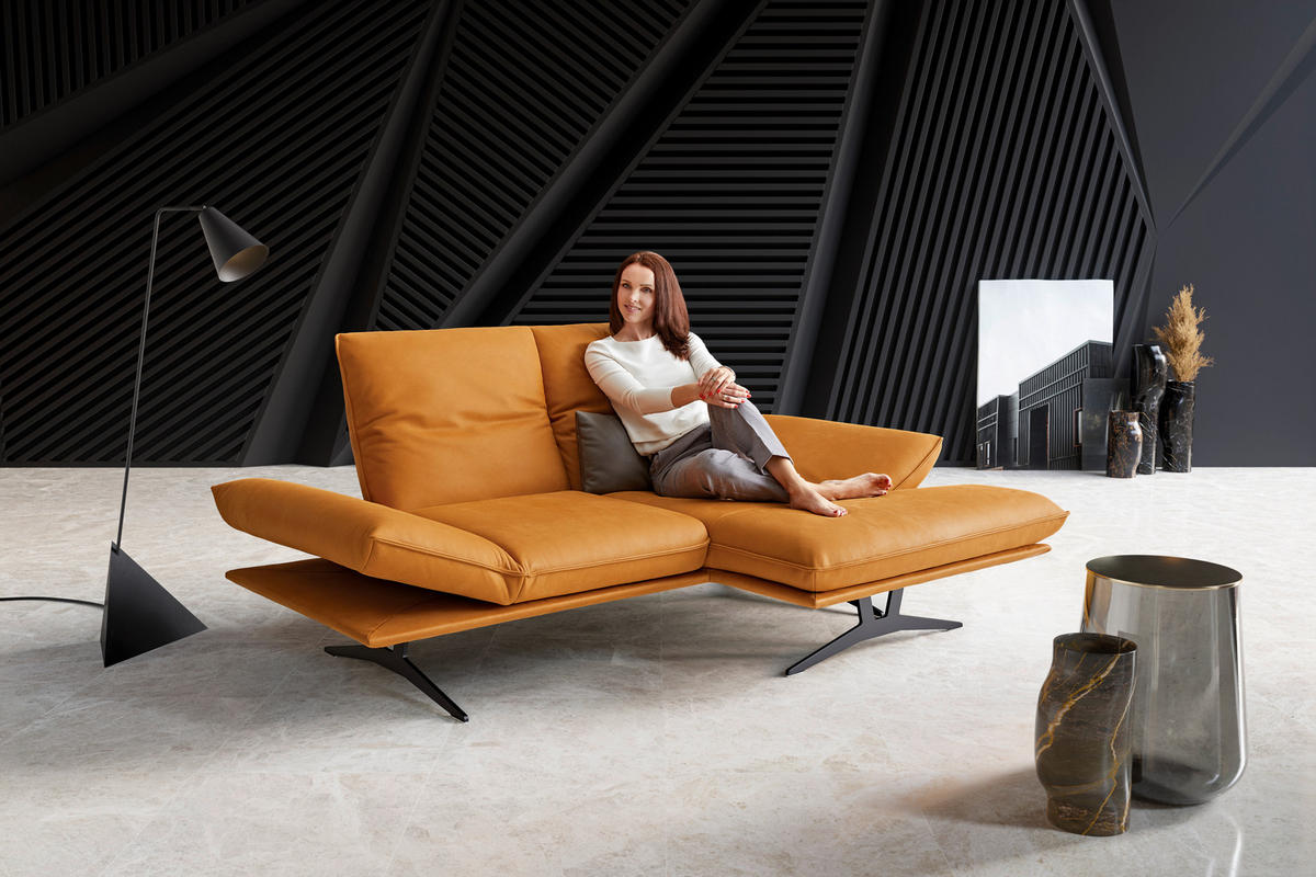ECKSOFA in Echtleder Currygelb  - Currygelb/Gelb, Design, Leder/Metall (130/210cm) - Dieter Knoll