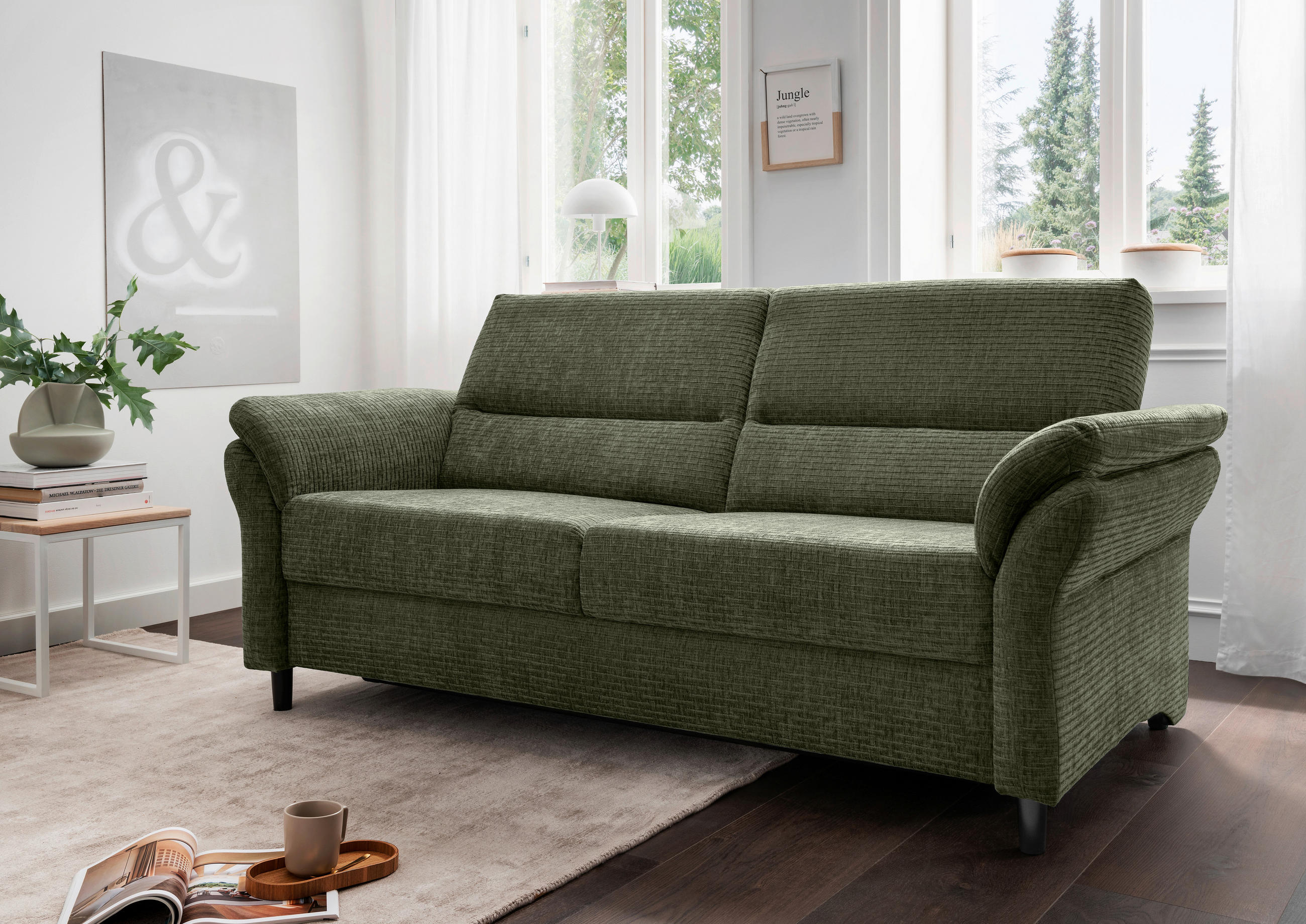 3-SITZER-SOFA in Mikrofaser Olivgrün  - Schwarz/Olivgrün, MODERN, Holz/Textil (192/90/89cm) - Livetastic
