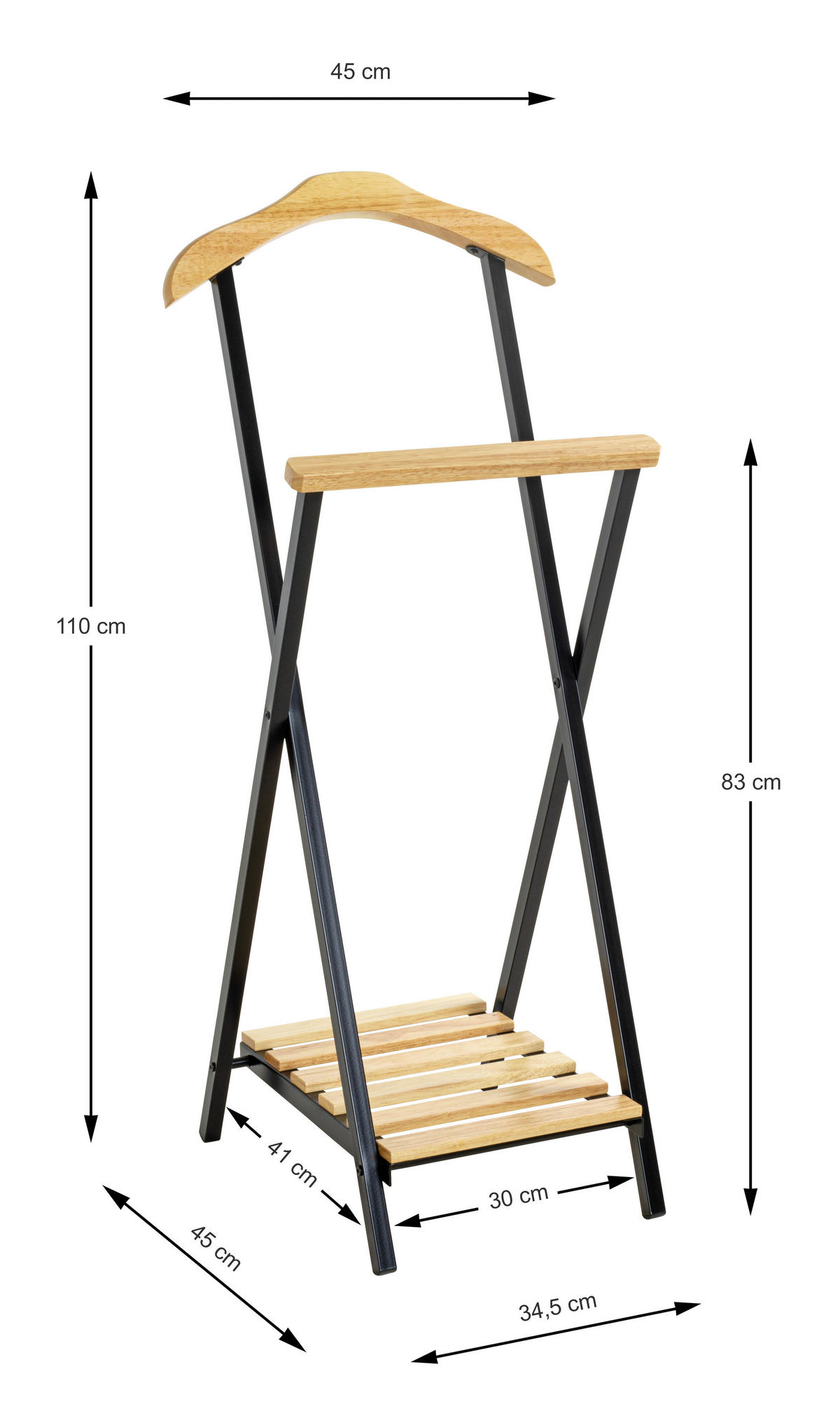 NĚMÝ SLUHA - černá/přírodní barvy, Basics, kov/dřevo (45/110/30cm)