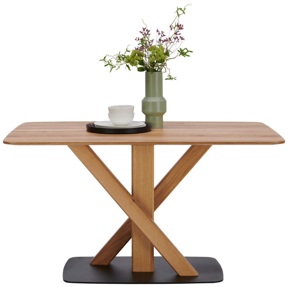 ESSTISCH Eiche massiv oval Schwarz, Eichefarben  - Eichefarben/Schwarz, Design, Holz/Metall (180/90/76cm) - Novel