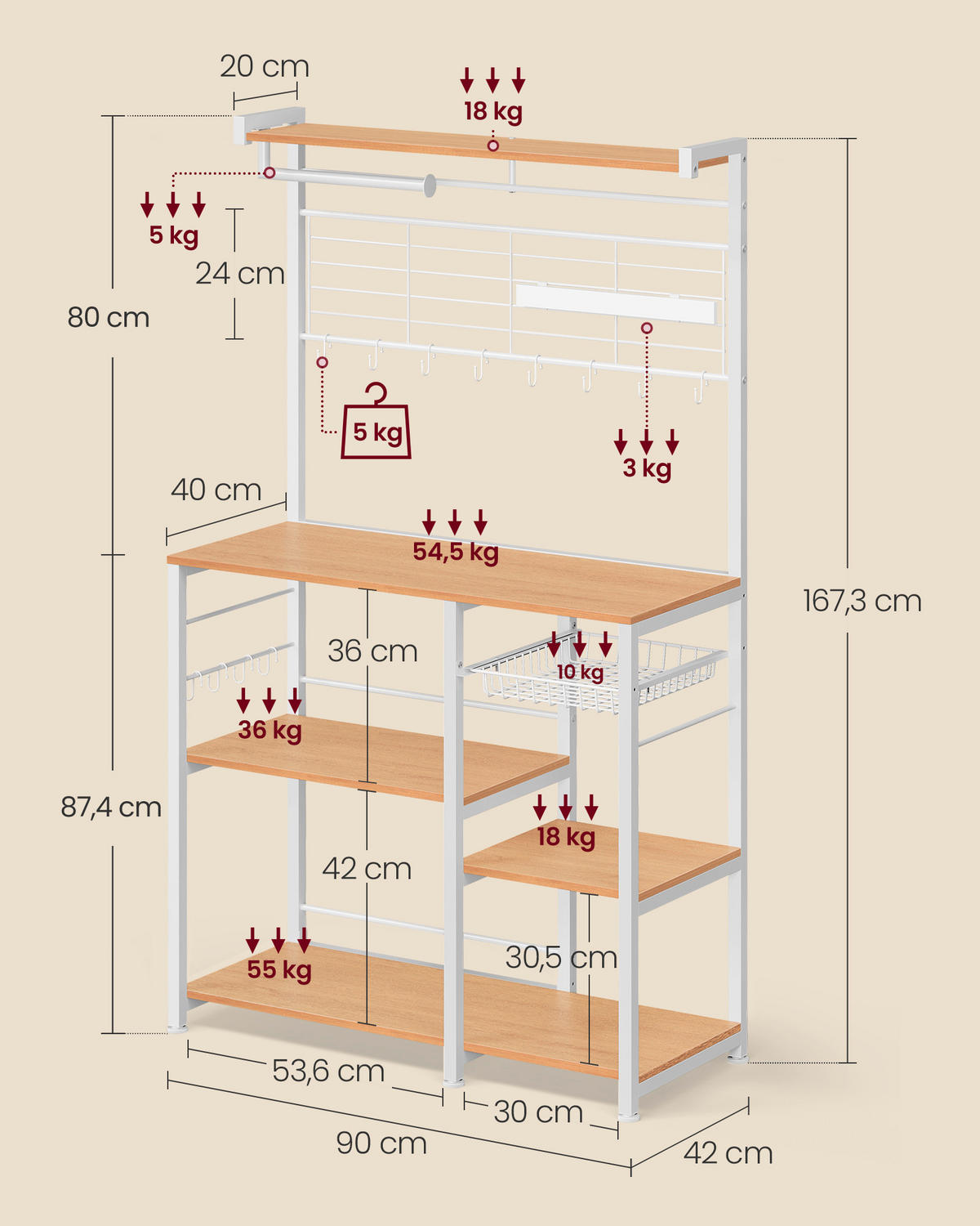 REGÁL, bílá, barvy dubu, ocel, 90/167/42 cm - bílá/barvy dubu, Moderní, kov/kompozitní dřevo (90/167/42cm) - MID.YOU