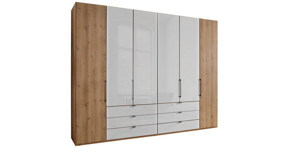 FALTTÜRENSCHRANK 300/236/58 cm 4-türig Weiß, Eiche Bianco  - Schieferfarben/Eiche Bianco, KONVENTIONELL, Glas/Holzwerkstoff (300/236/58cm) - Dieter Knoll