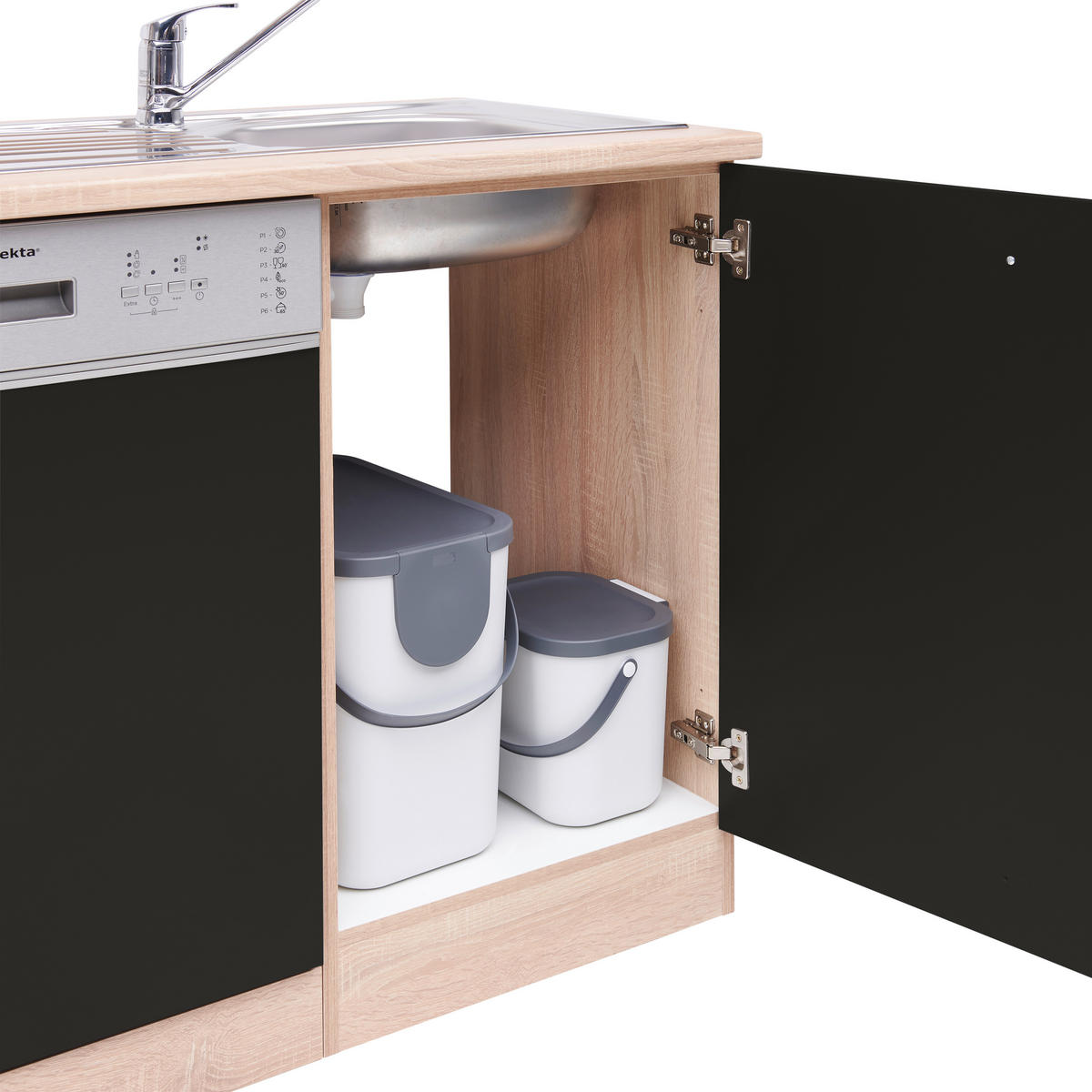 KÜCHENBLOCK 310 cm   in Schwarz, Eichefarben  - Eichefarben/Schwarz, Basics, Holzwerkstoff (310cm) - Respekta