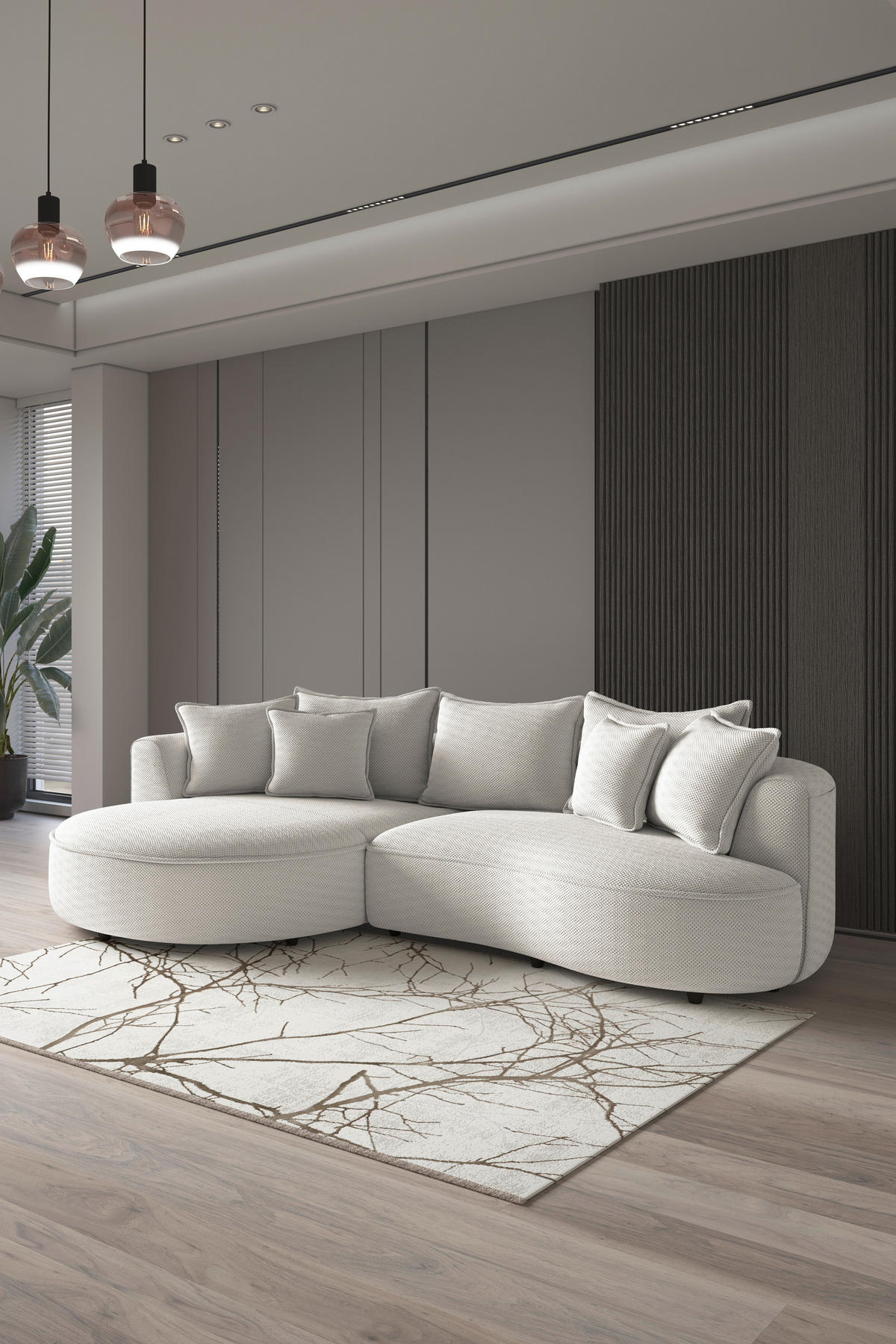 ECKSOFA LEVI Creme Velours, Struktur  - Creme/Schwarz, MODERN, Kunststoff/Textil (168/287cm) - Livetastic