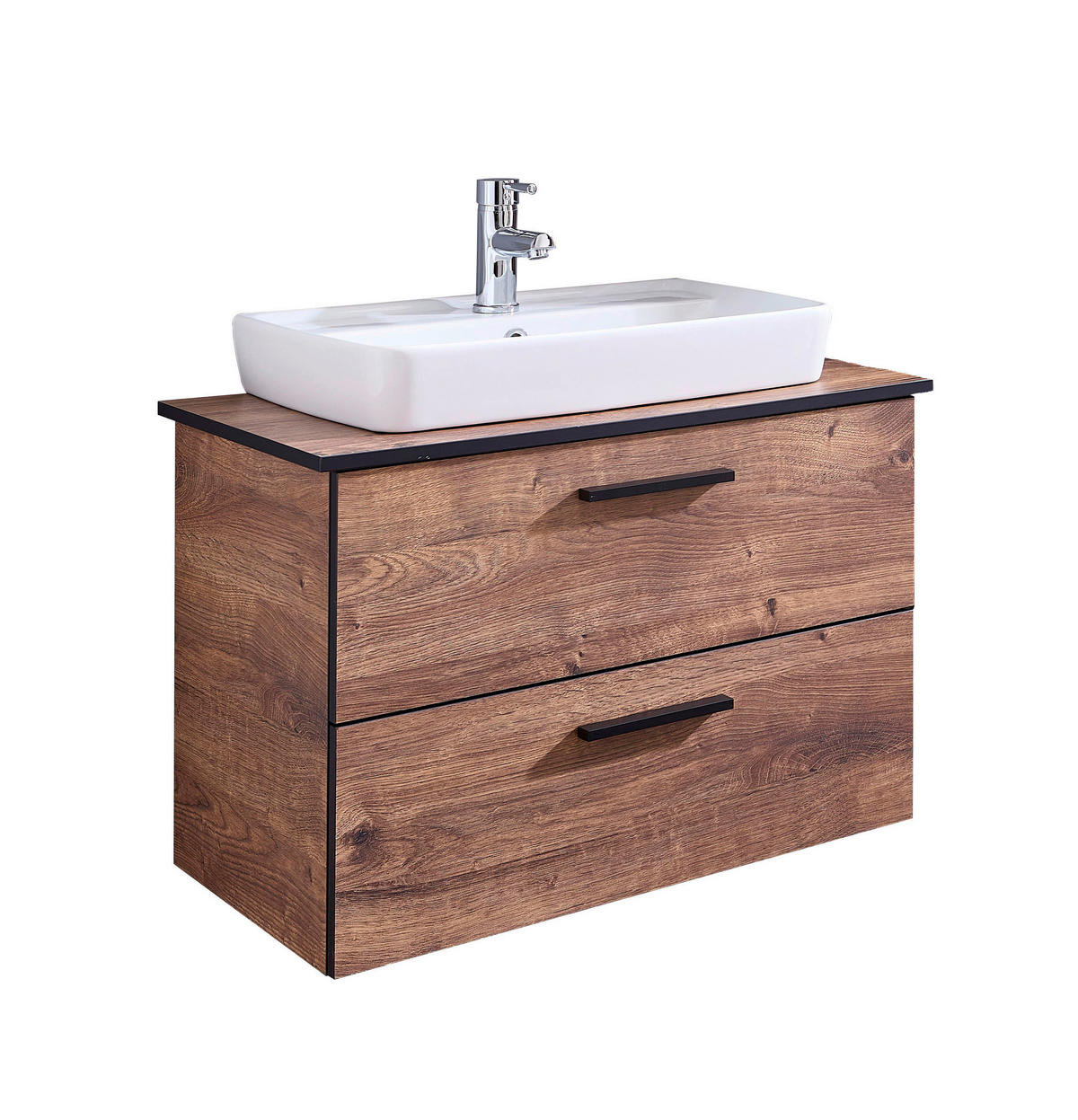 WASCHTISCHKOMBI 73 cm  - Eichefarben/Schwarz, Design, Keramik/Holzwerkstoff (73cm) - Xora