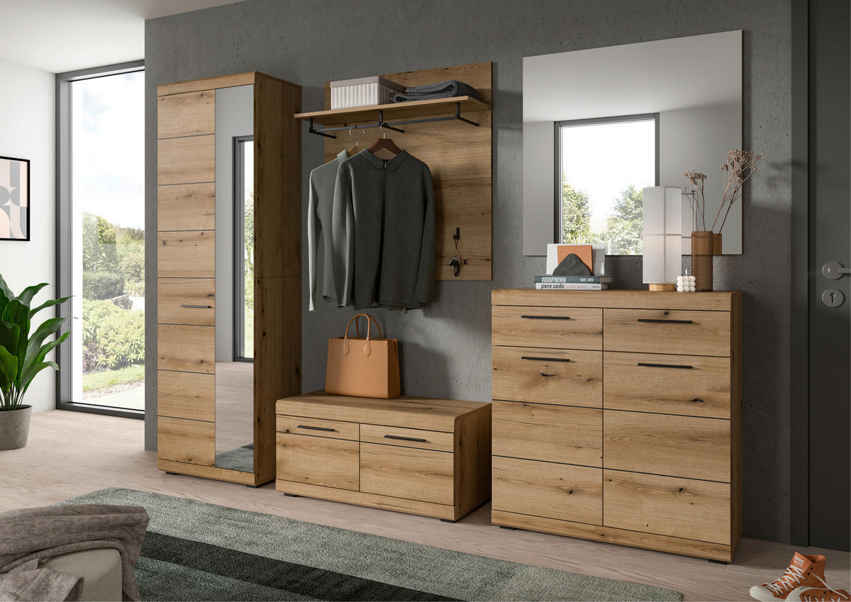 GARDEROBENSCHRANK  in 62/197/37 cm  - Eiche dunkel/Anthrazit, Design, Glas/Holzwerkstoff (62/197/37cm) - Livetastic