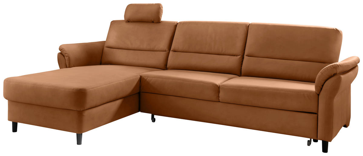 ECKSOFA in Lederlook Cognac  - Cognac/Schwarz, Modern, Holz/Textil (176/279cm) - Livetastic