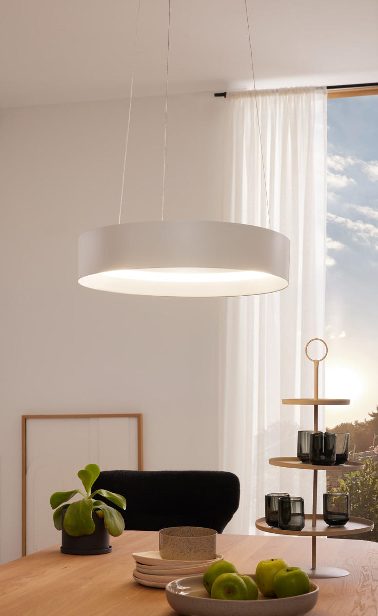 LED-HÄNGELEUCHTE Musterring 50/150 cm   - Silberfarben/Weiß, Design, Metall (50/150cm) - Musterring
