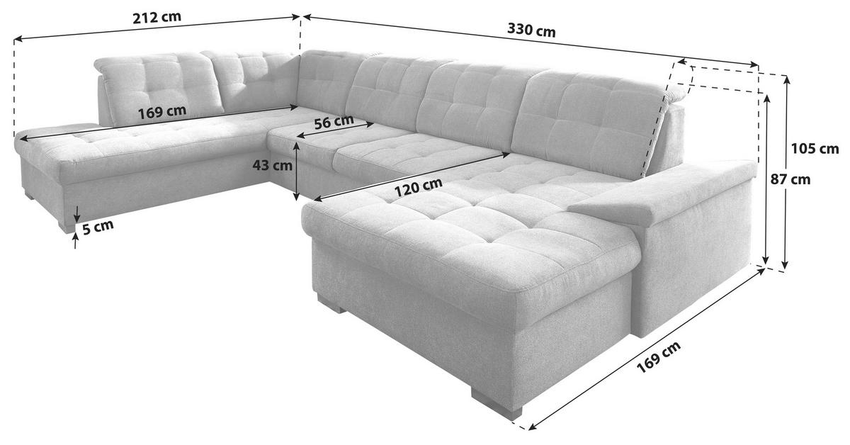 WOHNLANDSCHAFT in Mikrofaser Anthrazit  - Chromfarben/Anthrazit, Design, Kunststoff/Textil (212/330/169cm) - Livetastic