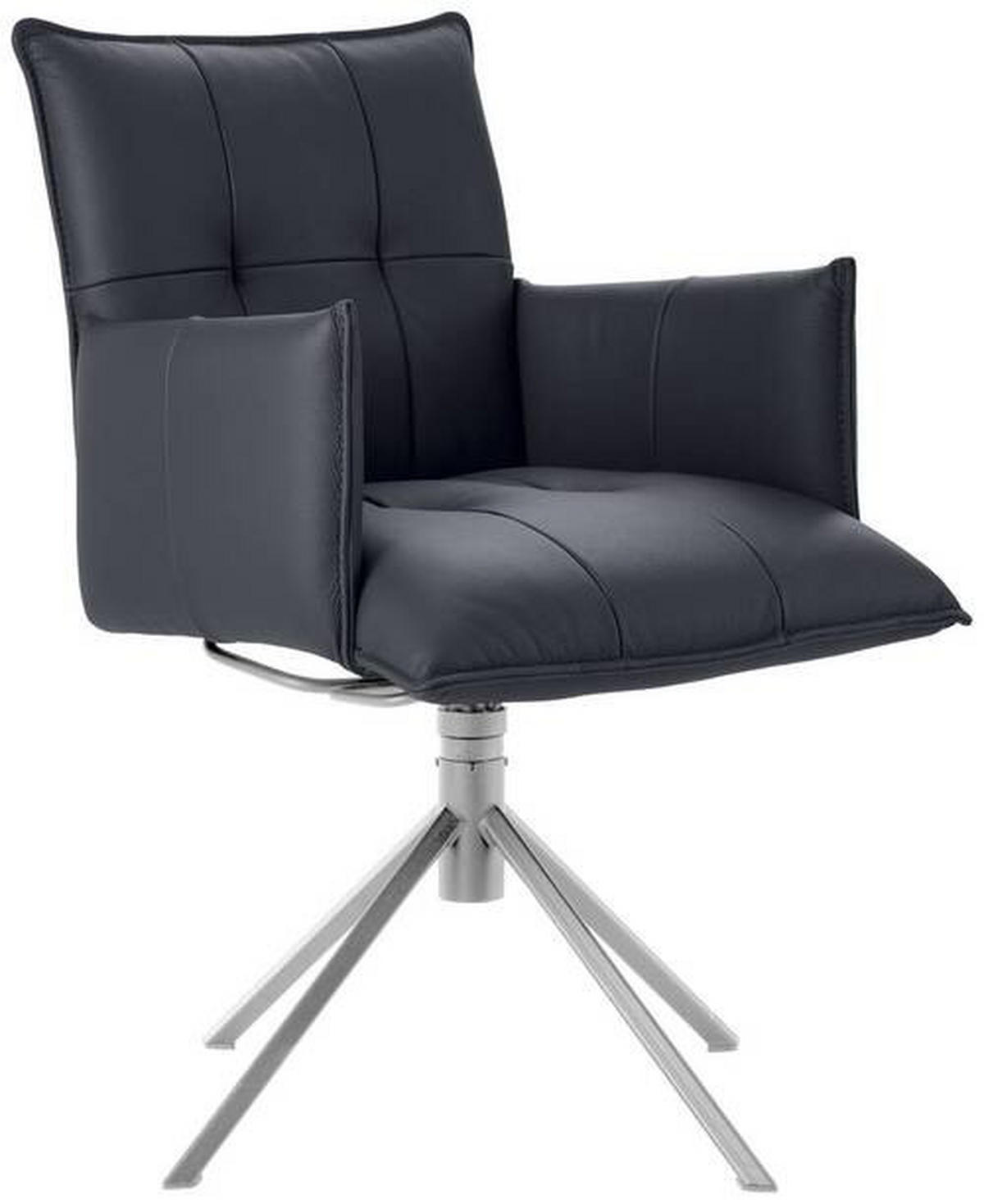 ARMLEHNSTUHL  in Echtleder pigmentiert  - Edelstahlfarben/Dunkelblau, Design, Leder/Metall (55/85/65cm) - Valnatura
