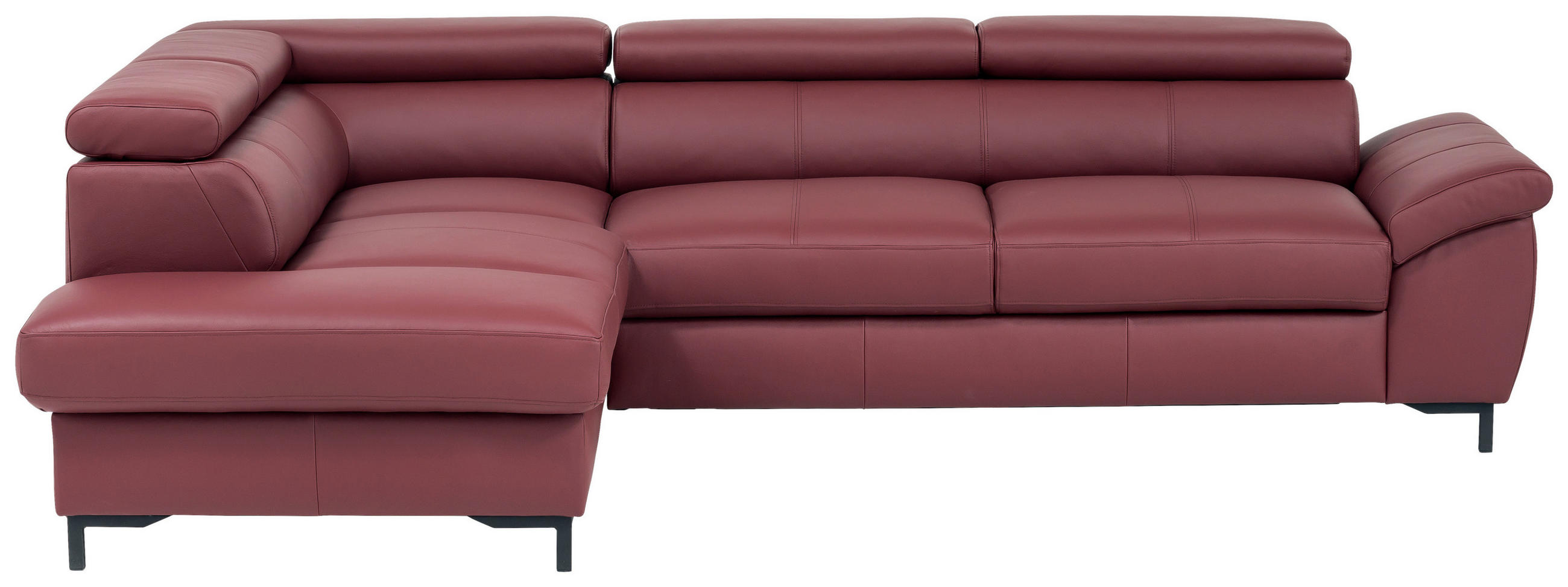 ECKSOFA Bordeaux Echtleder  - Bordeaux/Schwarz, Design, Leder/Metall (213/268cm) - Stylife