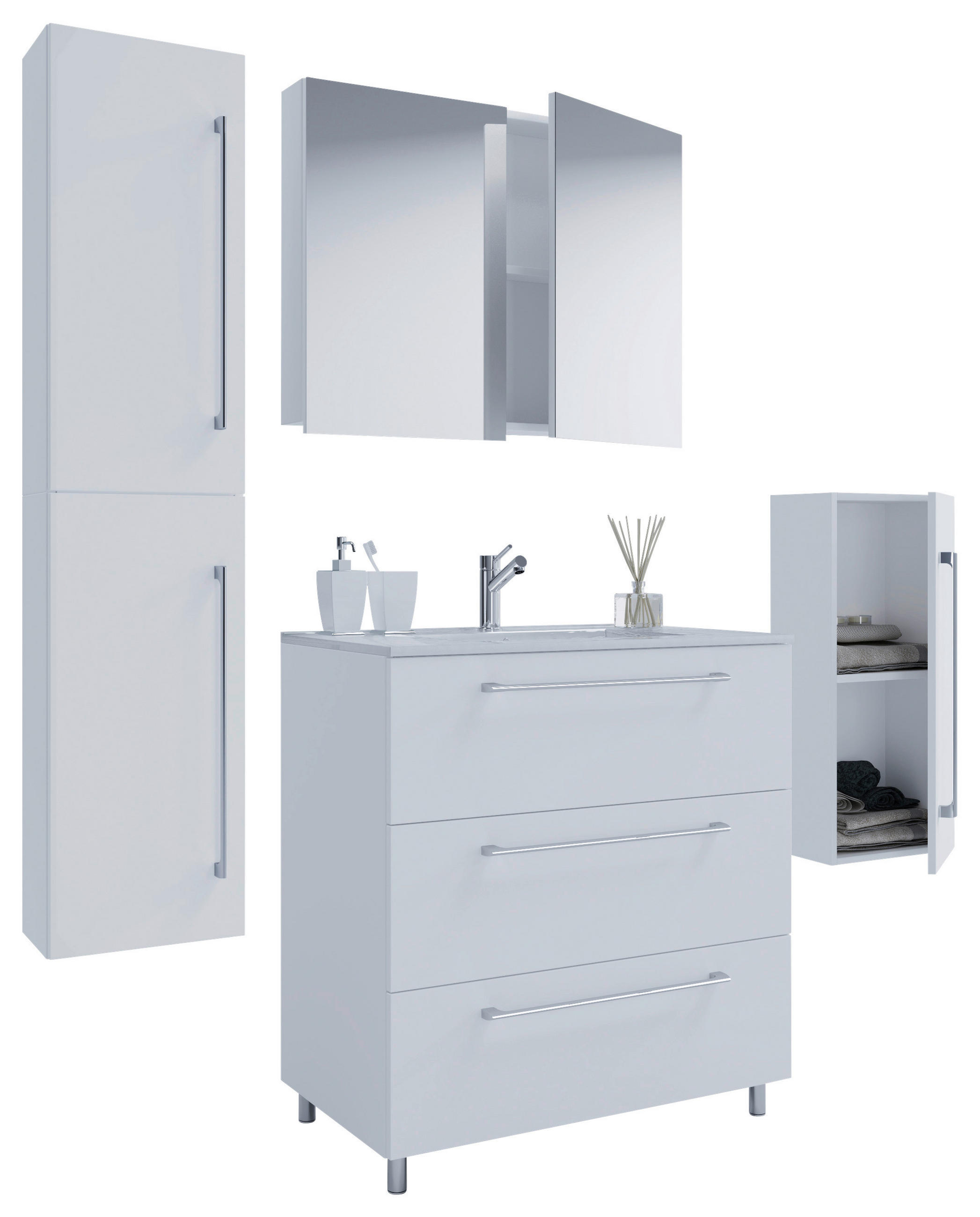 BADEZIMMER 5-teilig  in 126 cm  - Alufarben/Weiß, MODERN, Keramik/Holzwerkstoff (126cm) - MID.YOU