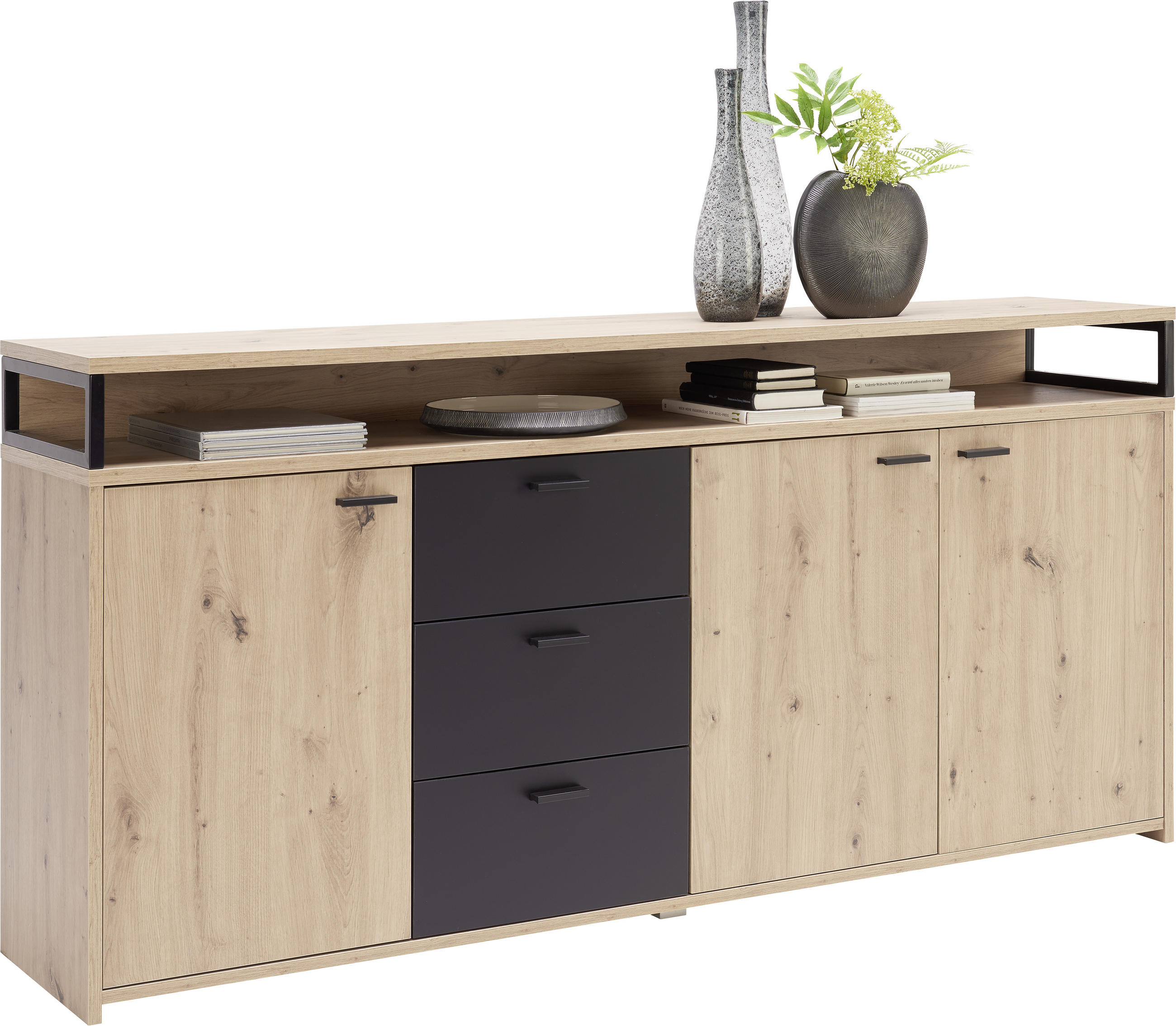 SIDEBOARD - svart/ekfärgad, Klassisk, träbaserade material/plast (177,5/38/88cm) - Xora
