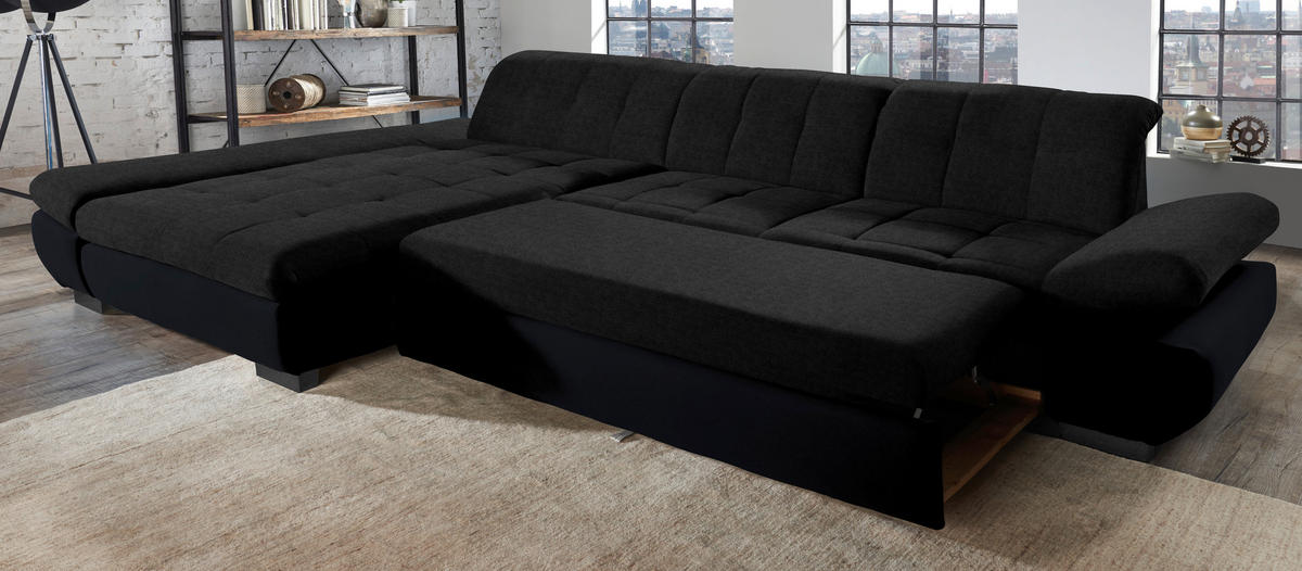 ECKSOFA in Mikrofaser Graphitfarben  - Schwarz/Graphitfarben, Design, Textil/Metall (341/204cm) - Xora