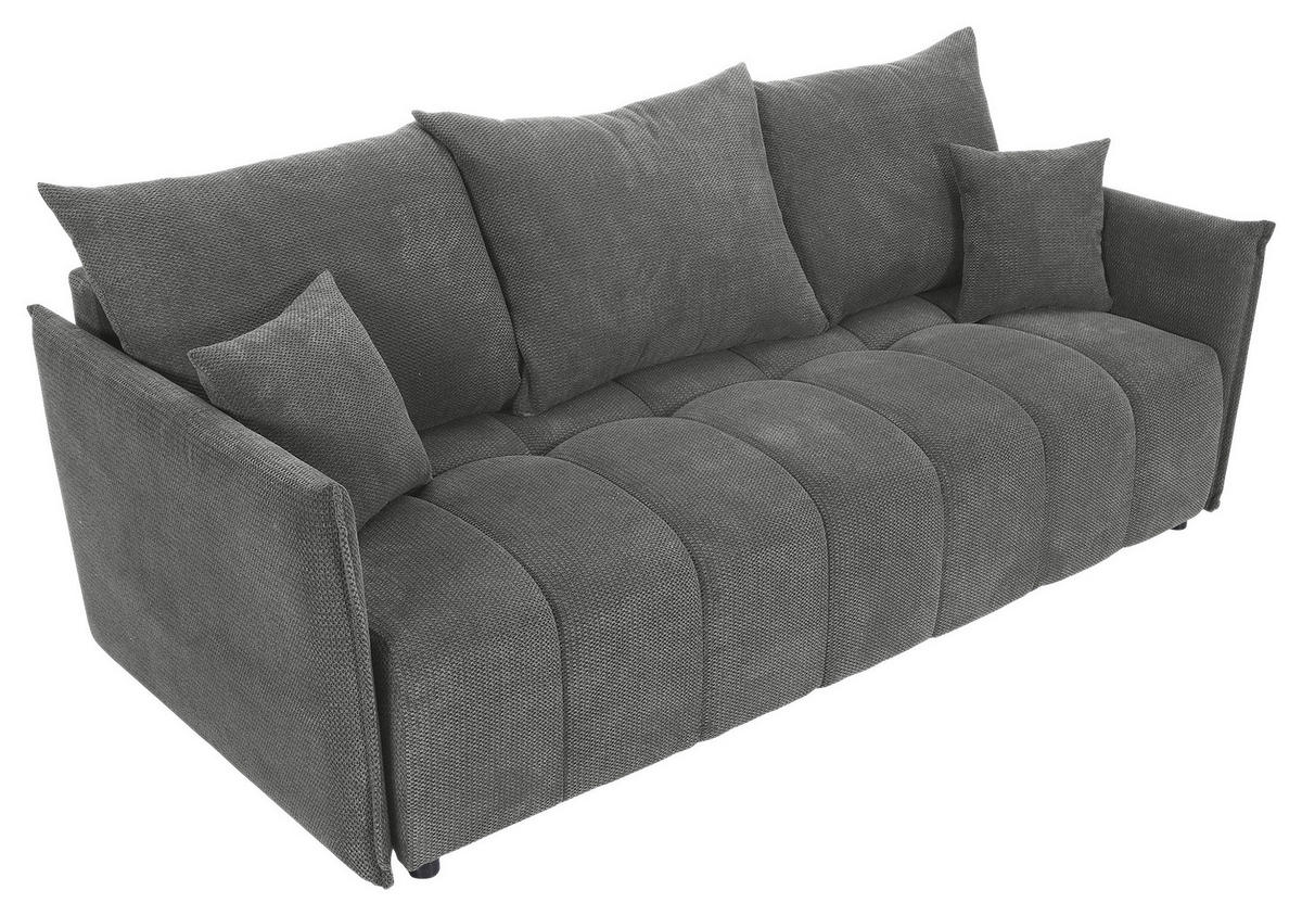 SCHLAFSOFA Plüsch Grau  inkl. Zierkissen, Rückenkissen, Bettkasten, Schlaffunktion, Rücken echt, Liegefläche im Originalstoff  - Schwarz/Grau, KONVENTIONELL, Kunststoff/Textil (200/73/105cm) - Carryhome