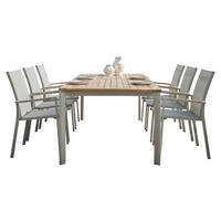 GARTENTISCHGRUPPE Flachgewebe Teakholzmassiv Aluminium  - Greige/Teakfarben, Basics, Holz/Textil - Stern