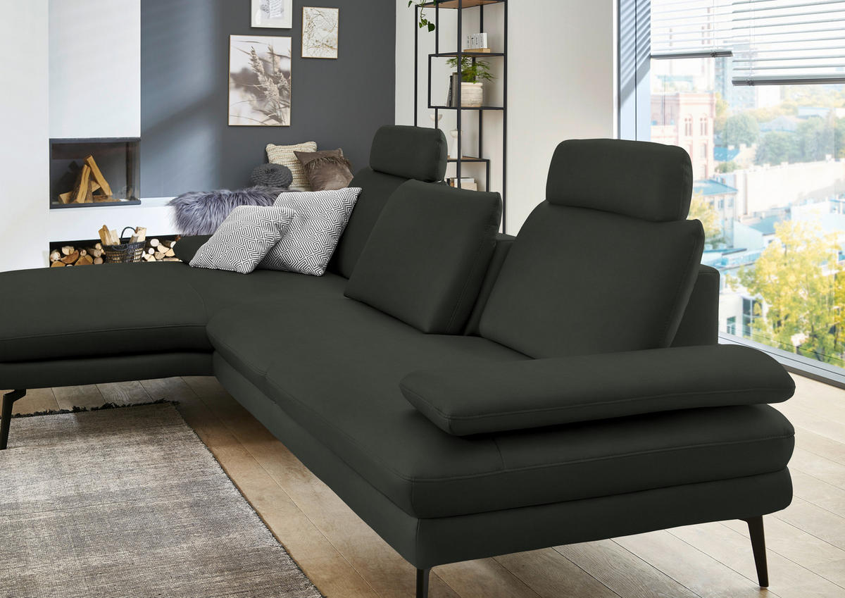 ECKSOFA in Echtleder Dunkelgrün  - Dunkelgrün/Schwarz, Design, Leder/Metall (180/310cm) - Dieter Knoll