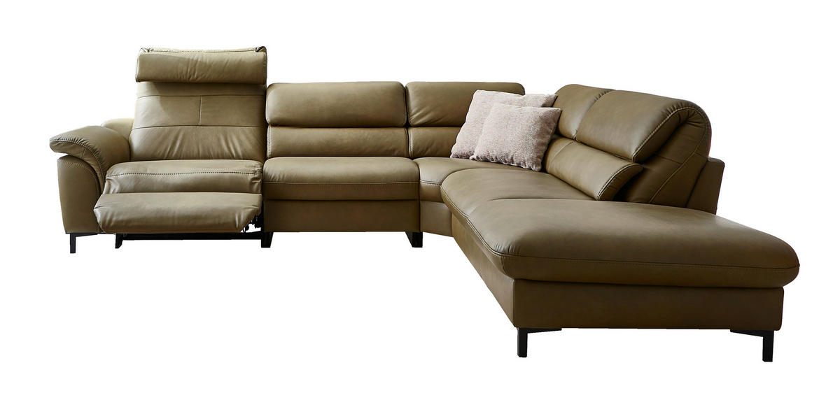 ECKSOFA Valdera in Echtleder Schlammfarben  280/246 cm  - Schlammfarben/Schwarz, Design, Leder/Metall (280/246cm) - Hukla