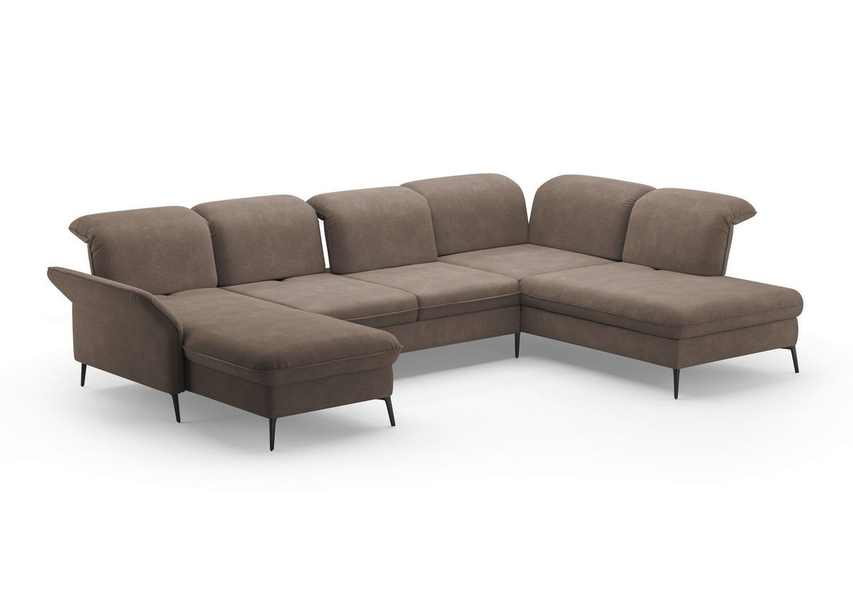 WOHNLANDSCHAFT in Flachgewebe Schlammfarben  - Schlammfarben/Schwarz, Konventionell, Textil/Metall (198/359/231cm) - Sit & More