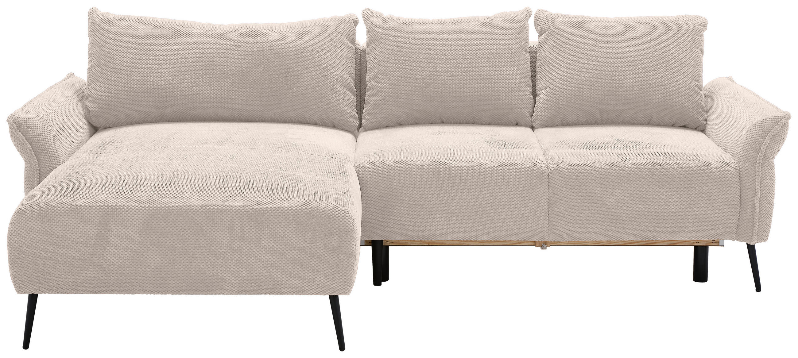 HÖRNSOFFA i chenille cremefärgad  - svart/cremefärgad, Klassisk, metall/textil (164/255cm) - MID.YOU