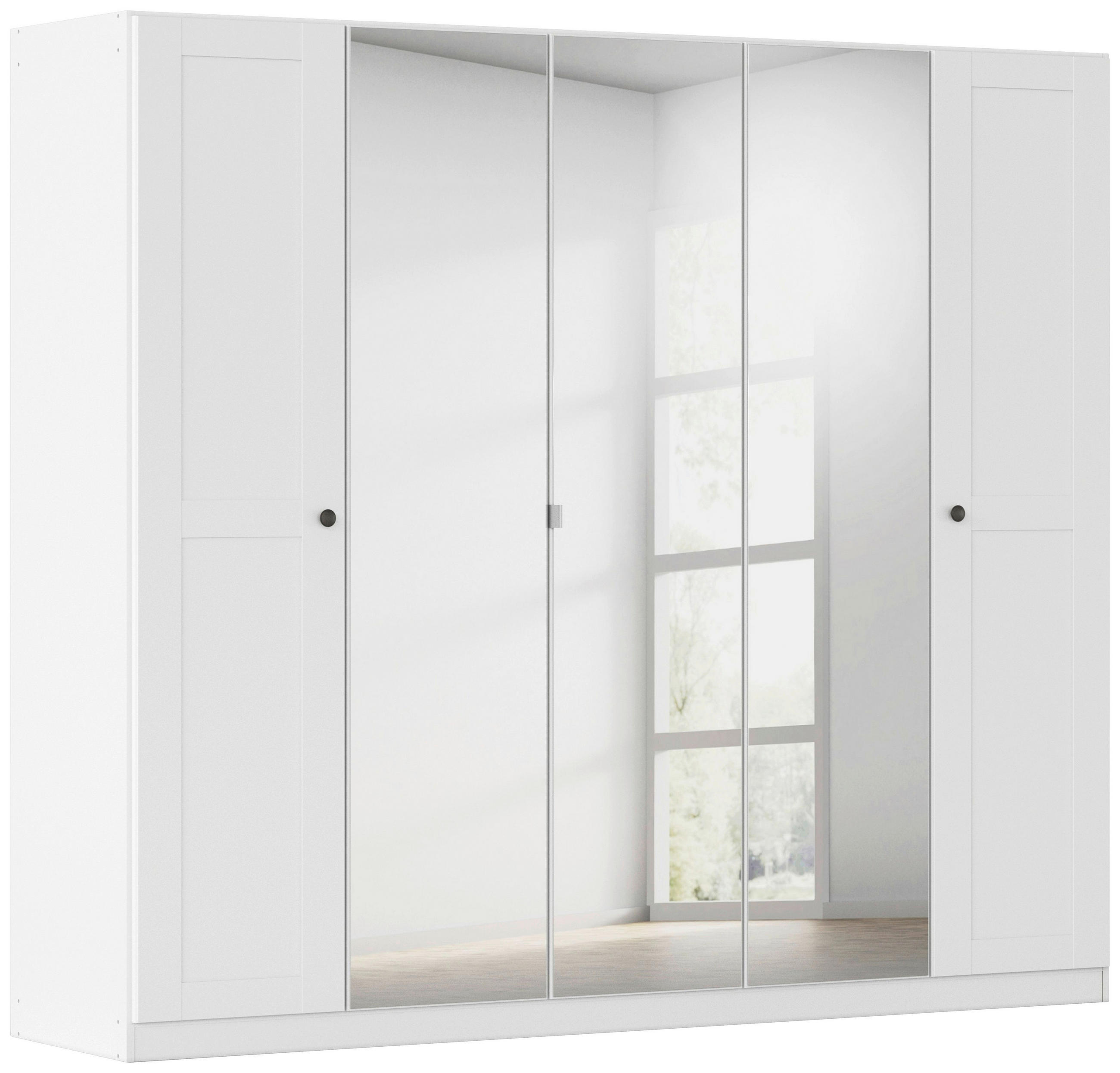 DREHTÜRENSCHRANK 226/197/54 cm,  in Weiß, 5-türig  - Schwarz/Weiß, KONVENTIONELL, Glas/Holzwerkstoff (226/197/54cm) - home24