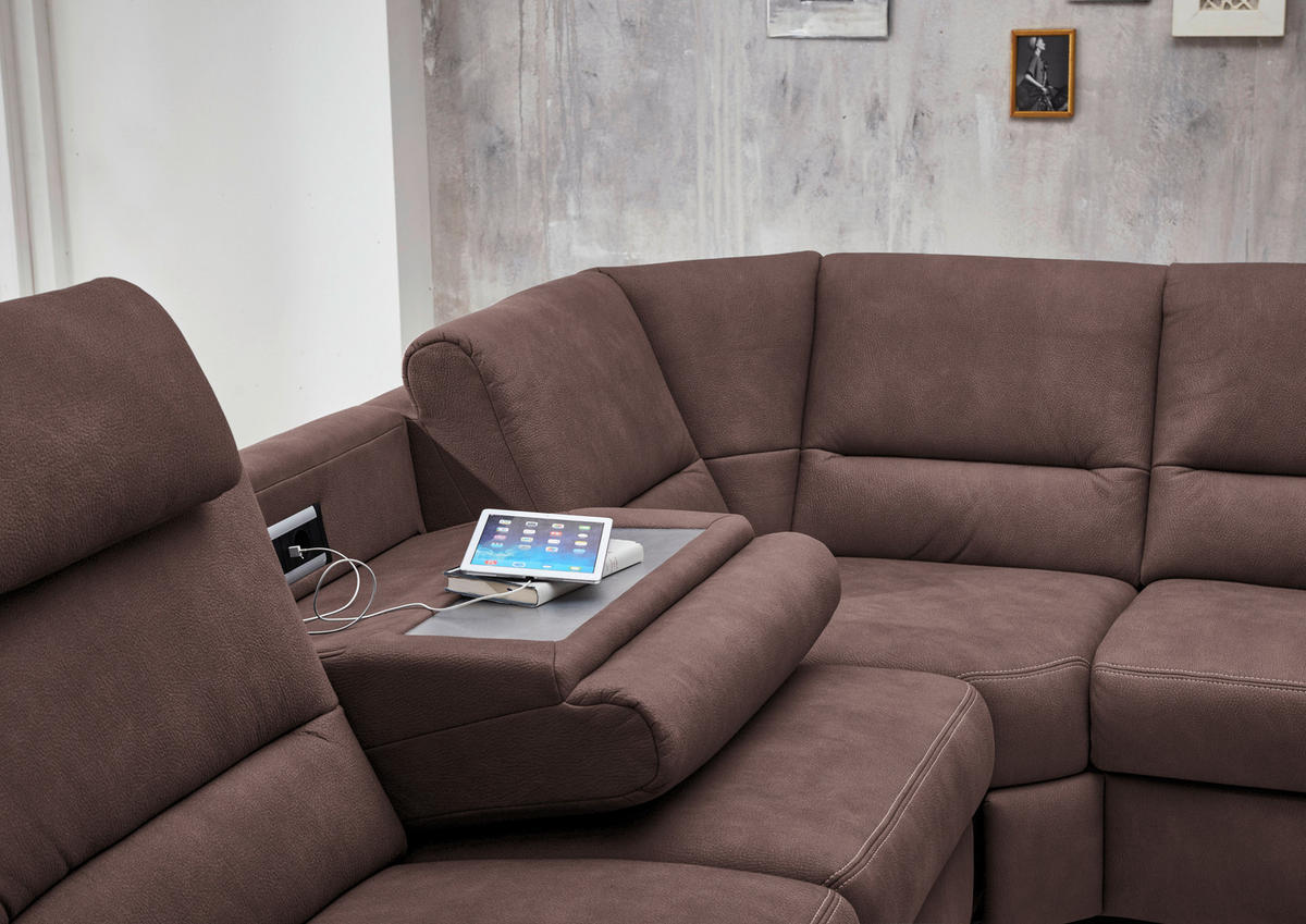 SOFFA i mikrofiber brun  - aluminiumfärg/brun, Klassisk, metall/textil (262/335/173cm) - Beldomo System
