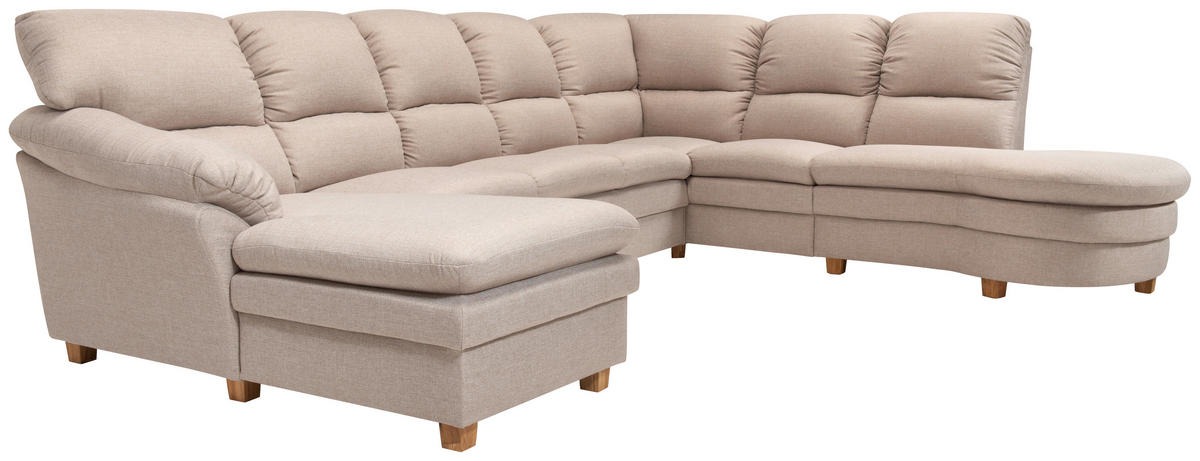 SOFA Flachgewebe Beige  - Eichefarben/Beige, KONVENTIONELL, Holz/Textil (161/341/269cm) - Livetastic