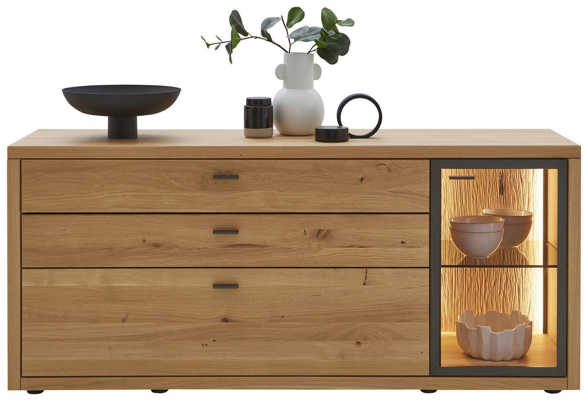 SIDEBOARD Dunkelgrau, Wildeiche  168/74/45,0 cm  - Wildeiche/Dunkelgrau, Design, Glas/Holz (168/74/45,0cm) - Valnatura