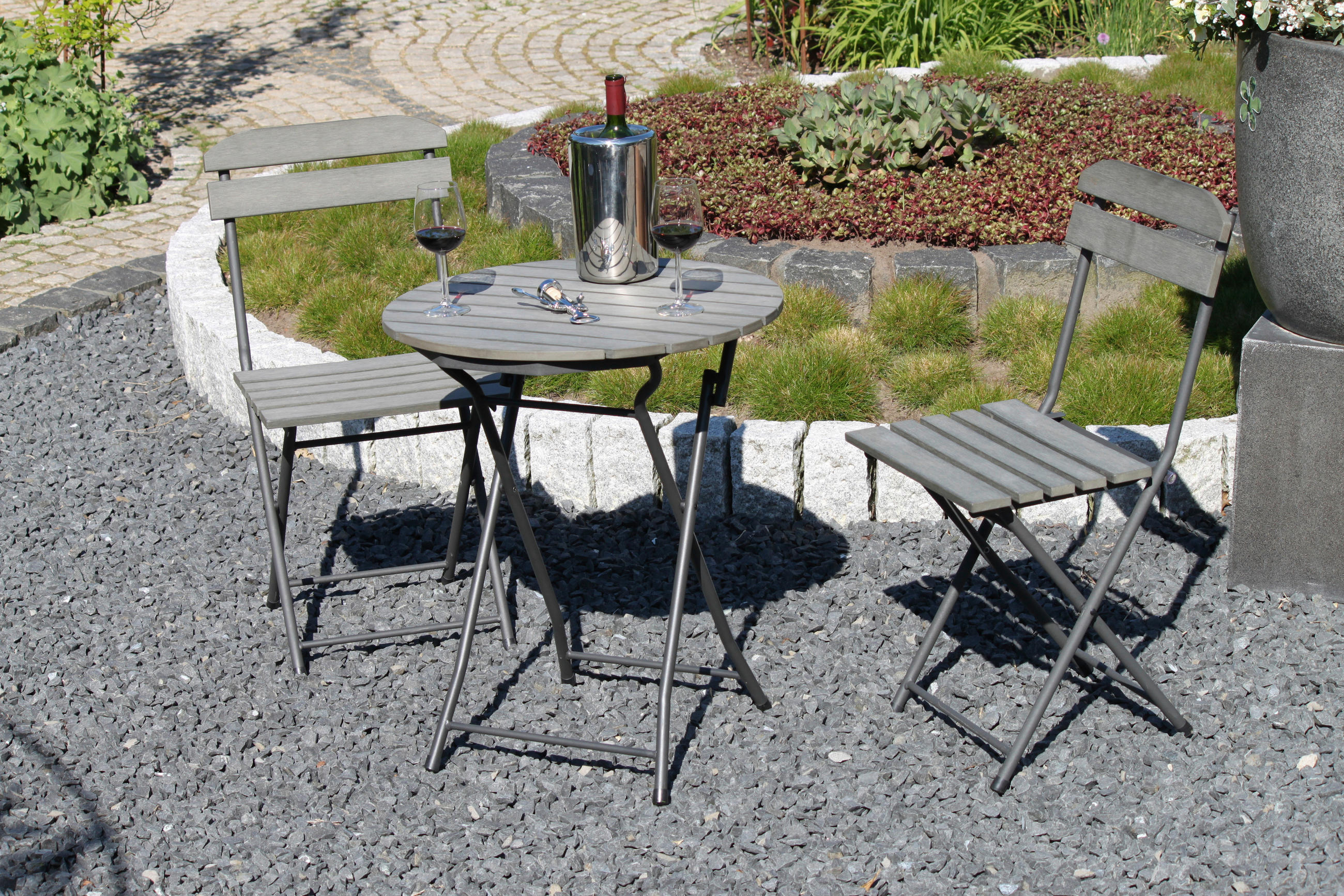 BALKONSET  - Hellgrau/Grau, MODERN, Kunststoff/Metall (160/83/160cm) - Gardenson