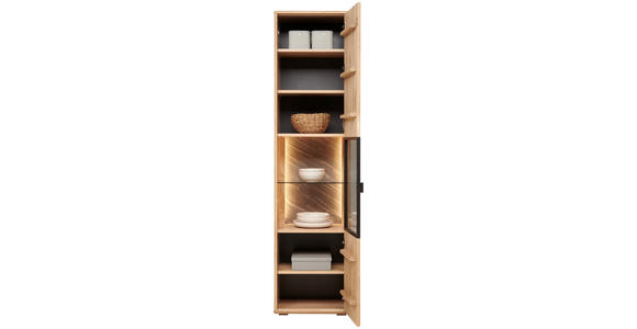 VITRINE in furniert, massiv Eiche Eiche Bianco - Eiche Bianco/Schwarz, Natur, Glas/Holz (50,1/197,6/42cm) - Linea Natura