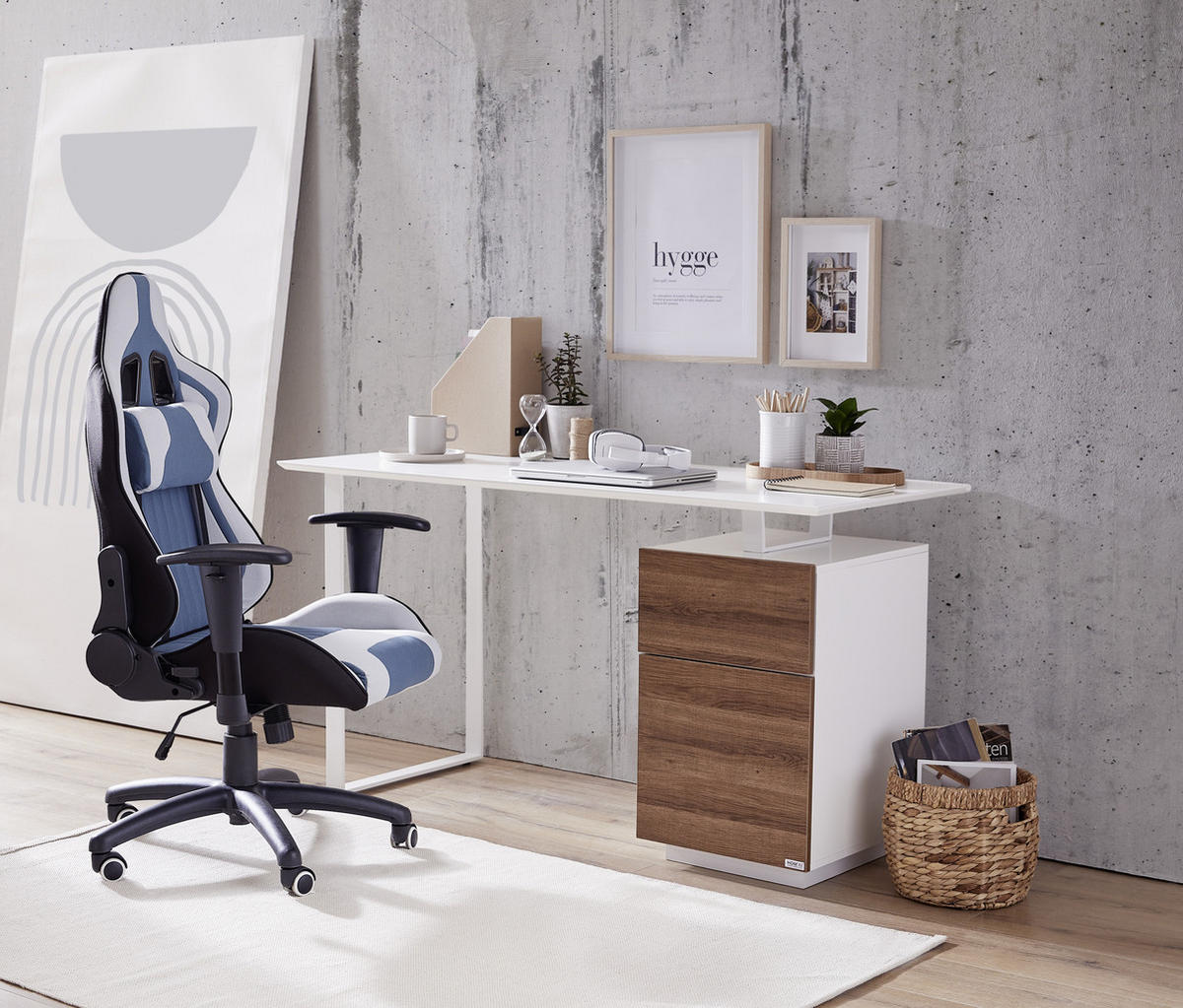 ÍRÓASZTAL  - tölgyfa/fehér, Design, faalapú anyag/fém (140/60/76cm) - Hom`in