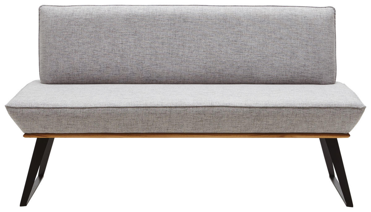 SITZBANK 180/87/64 cm Webstoff Schwarz, Eichefarben, Hellgrau Eiche massiv Metall  - Eichefarben/Hellgrau, Design, Holz/Textil (180/87/64cm) - Voleo