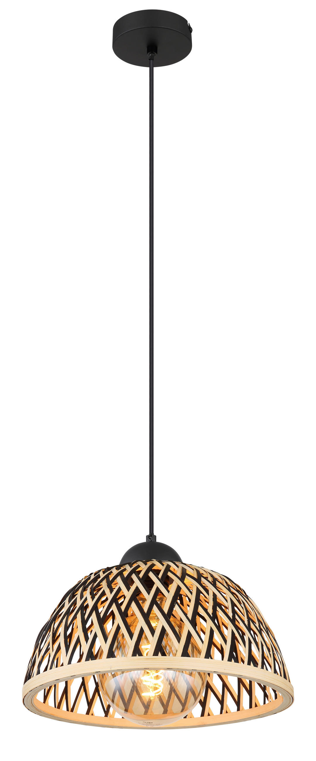 HÄNGLAMPA COLLY 30/120 cm  - svart/naturfärgad, Basics, metall/trä (30/120cm) - Globo